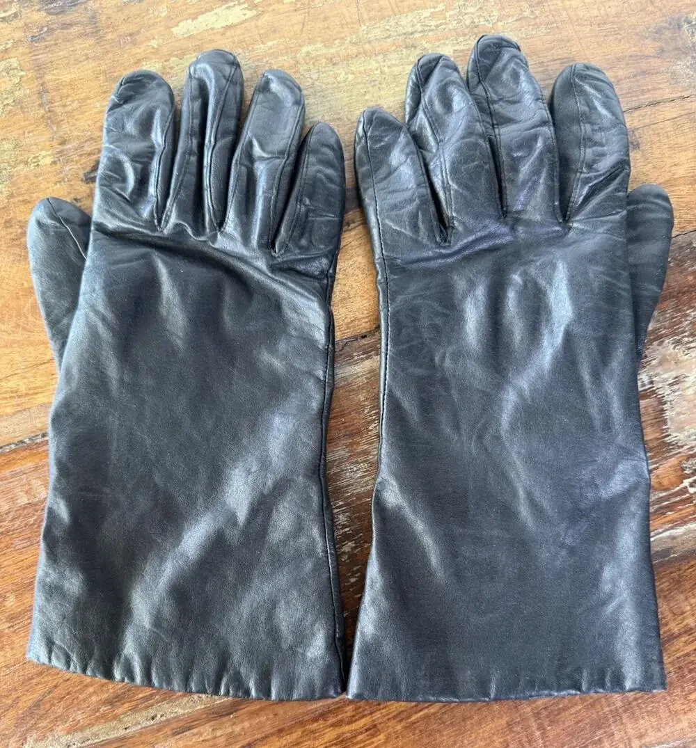 Vintage Black Genuine Leather Gloves Women’s Size 7 Lined Long Cuff Driving